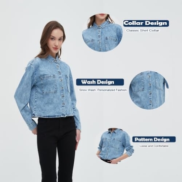 Stylish Lightweight Women's Cropped Denim Shirt with Pockets