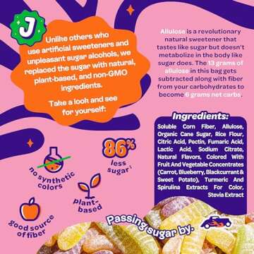 JOYRIDE Low-Sugar Sour Gummies - Keto Candy with 3g Sugar & 6g Net Carbs - Low Calorie Vegan Snack with No Sugar Alcohols (Sour Gummy Worms, 1.8oz (Pack of 8))