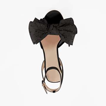 Coutgo Womens Bow Tie Heels Sandals Slingback Peep Toe Wedding Heels Mesh High Stiletto Heel Summer Cute Wedding Bridal Shoes Black