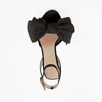 Coutgo Womens Bow Tie Heels Sandals Slingback Peep Toe Wedding Heels Mesh High Stiletto Heel Summer Cute Wedding Bridal Shoes Black