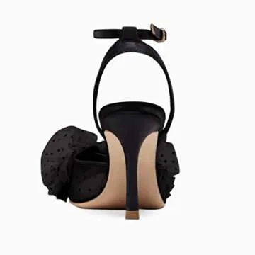 Coutgo Womens Bow Tie Heels Sandals Slingback Peep Toe Wedding Heels Mesh High Stiletto Heel Summer Cute Wedding Bridal Shoes Black