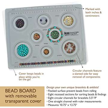 The Beadsmith Elements Bracelet & Anklet Design Bead Board –13.75 x 10.75 x 1 Inches – Removable Transparent Cover – Flocked Surface, Multiple Channels & Printed Ruler – for Jewelry Making