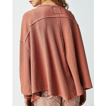 Stylish Ugerlov Women's Waffle Knit Pullover Tops in Red