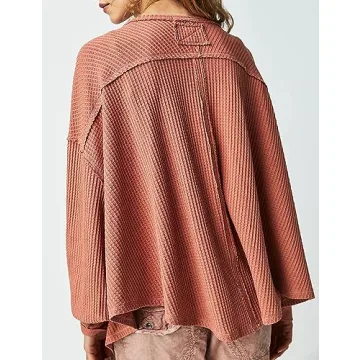 Stylish Ugerlov Women's Waffle Knit Pullover Tops in Red