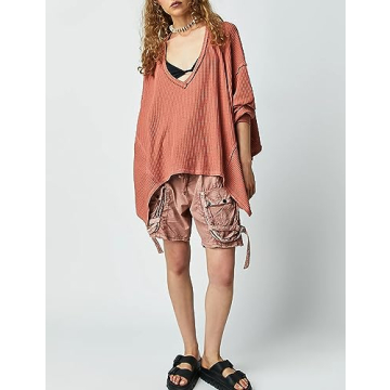 Stylish Ugerlov Women's Waffle Knit Pullover Tops in Red