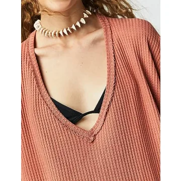 Stylish Ugerlov Women's Waffle Knit Pullover Tops in Red