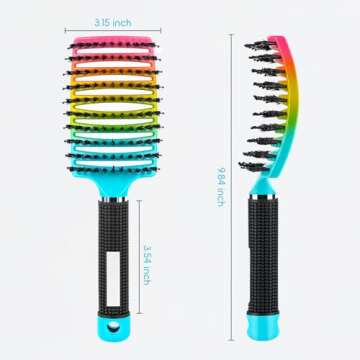 Curved Vented Brush for Wet & Dry Hair, Detangling Brush for Blow Drying, 2 Pack (Light Blue + Rainbow)