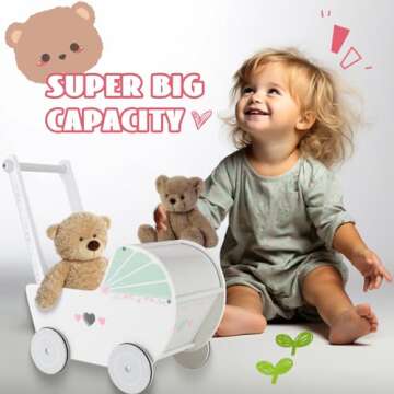 WOODENFUN Wooden Baby Push Walker for Toddlers and Kids