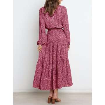 PRETTYGARDEN Women 2024 Fall Floral Long Sleeve Maxi Dresses Casual Wrap V Neck Ruffle Tiered Boho Chiffon Flowy Long Dress(Floral Red,XX-Large)