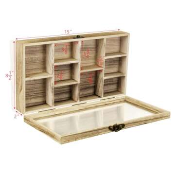 Ikee Design Wooden Collection Display Case with Hinged and Clear Tempered Glass Top, Wall Mounted 10...