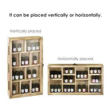 Ikee Design Wooden Collection Display Case with Hinged and Clear Tempered Glass Top, Wall Mounted 10 Slots Wood Display Storage Box for Mini Figures, Collections, Essential Oils, Oak Color