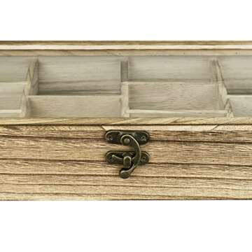 Ikee Design Wooden Collection Display Case with Hinged and Clear Tempered Glass Top, Wall Mounted 10 Slots Wood Display Storage Box for Mini Figures, Collections, Essential Oils, Oak Color