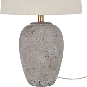 Nourison 23" Rustic Brown with Gray Undertones Ceramic Pot Table Lamp for Bedroom, Living Room, Dining Room, Office, with Beige Shade