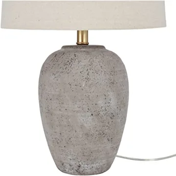 Nourison 23" Rustic Brown with Gray Undertones Ceramic Pot Table Lamp for Bedroom, Living Room, Dining Room, Office, with Beige Shade