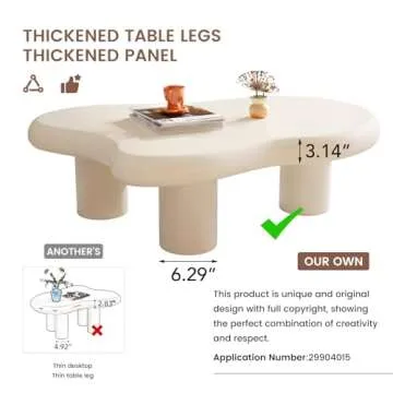 Guyii Cloud Coffee Table, Black Coffee Table for Living Room, Cartoon Irregular Indoor Tea Table, Modern End Table with 3 Legs (White, 41.02 Inch)