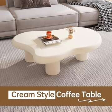 Guyii Cloud Coffee Table, Black Coffee Table for Living Room, Cartoon Irregular Indoor Tea Table, Modern End Table with 3 Legs (White, 41.02 Inch)