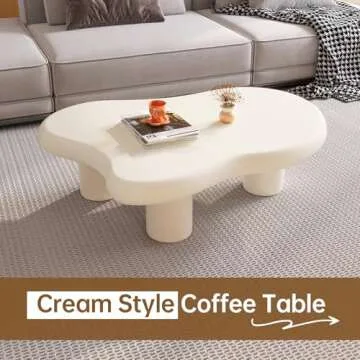 Guyii Cloud Coffee Table, Black Coffee Table for Living Room, Cartoon Irregular Indoor Tea Table, Modern End Table with 3 Legs (White, 41.02 Inch)