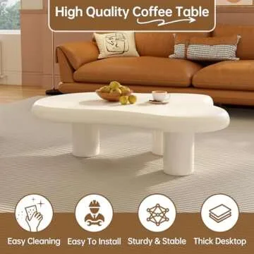 Guyii Cloud Coffee Table, Black Coffee Table for Living Room, Cartoon Irregular Indoor Tea Table, Modern End Table with 3 Legs (White, 41.02 Inch)