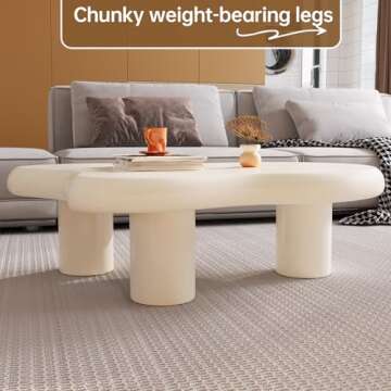 Guyii Cloud Coffee Table, Black Coffee Table for Living Room, Cartoon Irregular Indoor Tea Table, Modern End Table with 3 Legs (White, 41.02 Inch)