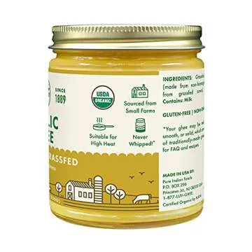 Organic Grassfed Garlic Ghee - Pure Indian Foods 7.8 oz, Gourmet Clarified Butter, Infused with Orga...