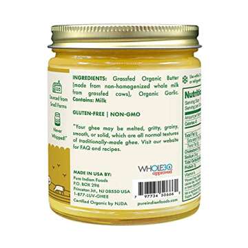 Organic Garlic Ghee - Grassfed & Gluten Free 7.8 oz