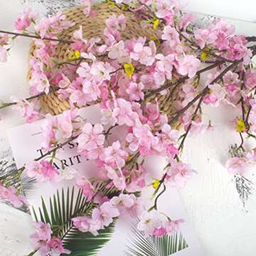 Grunyia Artificial Cherry Blossom Branches Fake Flower Silk Tall Stems for Home Wedding Table Vase Decor (4 Pcs, Pink)