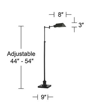 Regency Hill Jenson Traditional Adjustable Pharmacy Floor Lamp Standing Base Swing Arm 54" Tall Dark Bronze Metal Bright Downward Light for Living Room Reading House Bedroom