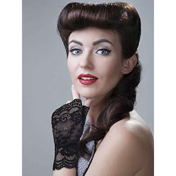 Women Short Lace Gloves Fingerless Lace Gloves Tea Party Gloves Sunblock Bridal Floral Gloves (Black)