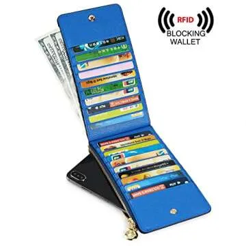 YALUXE Women's RFID Blocking Genuine Leather Multi Card Organizer Wallet with Zipper Pocket RFID Blocking skyblue