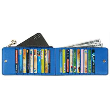 YALUXE Women's RFID Blocking Genuine Leather Multi Card Organizer Wallet with Zipper Pocket RFID Blocking skyblue