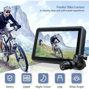 FEISIKE Handlebar Bike Mirror, Bicycle Rear View camera with 4.3'' HD Night Vision Function, 145° W...