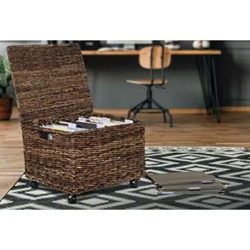 BIRDROCK HOME Seagrass Rolling File Cabinet - Storage Organizer Box with Lid - Home Office Decor - D...