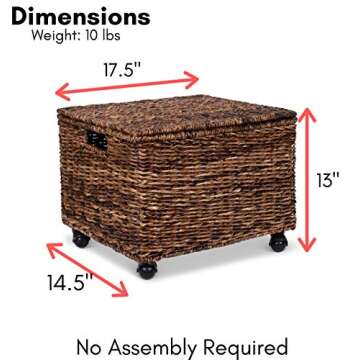 BIRDROCK HOME Seagrass Rolling File Cabinet - Storage Organizer Box with Lid - Home Office Decor - Decorative Organize - Letter Legal Hanging Filing Container - Strong Durable Toy Pillow - Espresso