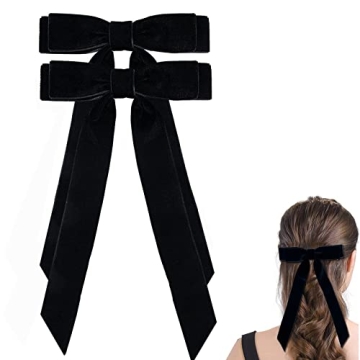 Hipcheer Large Black Velvet Hair Bows for Girls - 2 PCS 5 Inch Hair Clips
