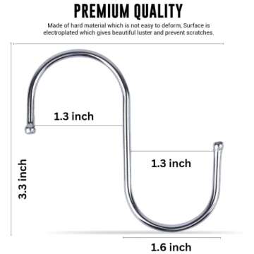 WHITECLOUDZ 30-Pack Silver S Hooks for Hanging Plants, Stainless Steel S hooks for hanging heavy-duty, Closet Hooks for Hanging Clothes, Durable kitchen hooks for hanging Utensils, Pots, Clothes & Bag