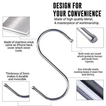 WHITECLOUDZ 30-Pack Silver S Hooks for Hanging Plants, Stainless Steel S hooks for hanging heavy-duty, Closet Hooks for Hanging Clothes, Durable kitchen hooks for hanging Utensils, Pots, Clothes & Bag