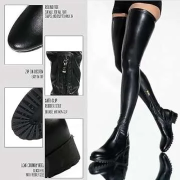 AOSPHIRAYLIAN Womens Thigh High Boots Chunky Heel Flat Slip On PU Leather Riding Surgical Stretch Over the Knee High Boots