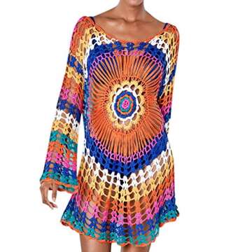 RUUHEE Crochet Hollow Swimsuits Cover up Casual Summer Dresses for Women (One Size, Rainbow)