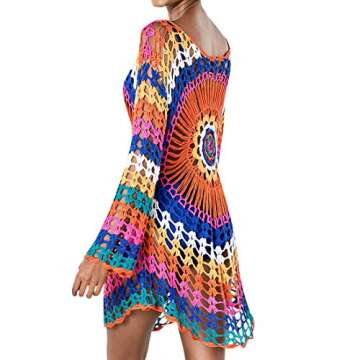 RUUHEE Crochet Hollow Swimsuits Cover up Casual Summer Dresses for Women (One Size, Rainbow)