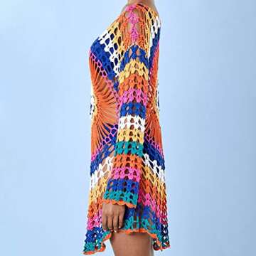 RUUHEE Crochet Hollow Swimsuits Cover up Casual Summer Dresses for Women (One Size, Rainbow)