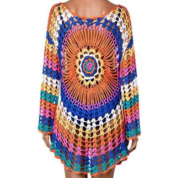 RUUHEE Crochet Hollow Swimsuits Cover up Casual Summer Dresses for Women (One Size, Rainbow)