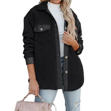 ZESICA Womens Winter Casual Sherpa Fleece Jacket Long Sleeve Button Solid Warm Fuzzy Outwear Coat Po...