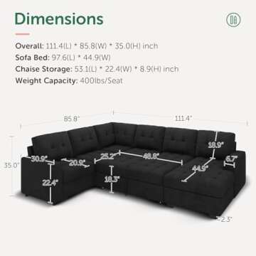 HONBAY Sectional Sleeper Sofa with Pull Out Bed, Sleeper Sectional Couch for Living Room, Sleeper So...