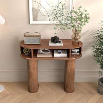 Round Console Table, Mid Century Modern Console Table, Sofa Table, Narrow Entryway Table for Hallway Living Room (Walnut)