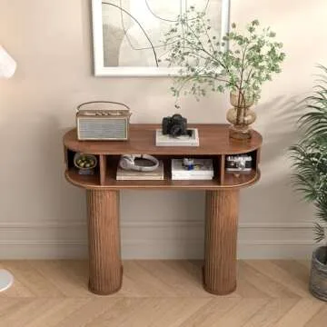 Round Console Table, Mid Century Modern Console Table, Sofa Table, Narrow Entryway Table for Hallway Living Room (Walnut)