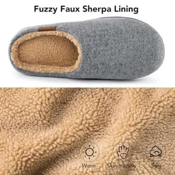 VeraCosy Men's Wool Felt Slippers Warm Fuzzy Faux Sherpa Slip-on Memory Foam Indoor House Slippers Pale Gray, 11-12 US