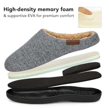 VeraCosy Men's Wool Felt Slippers Warm Fuzzy Faux Sherpa Slip-on Memory Foam Indoor House Slippers Pale Gray, 11-12 US