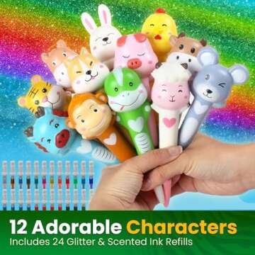BUNMO Cute Pens for Girls - Cute Gel Pens w/Soft Grip & 24 Refills Included - Gifts for Tween Girls - Designed for Squeezing - Fun Pens for Kids - Pens for Teens - Squishy 12 Pack