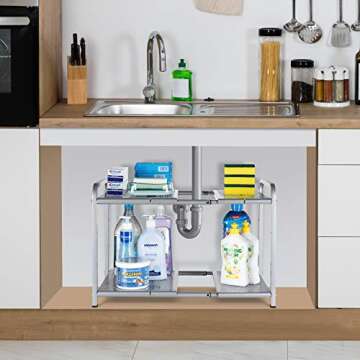 Auledio Metal Under Sink Adjustable Organizer with 7 Shelves