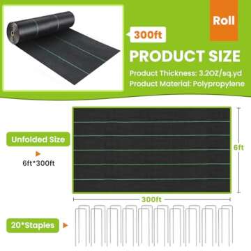 Durable 6x300FT Weed Barrier Fabric for Effective Weed Control